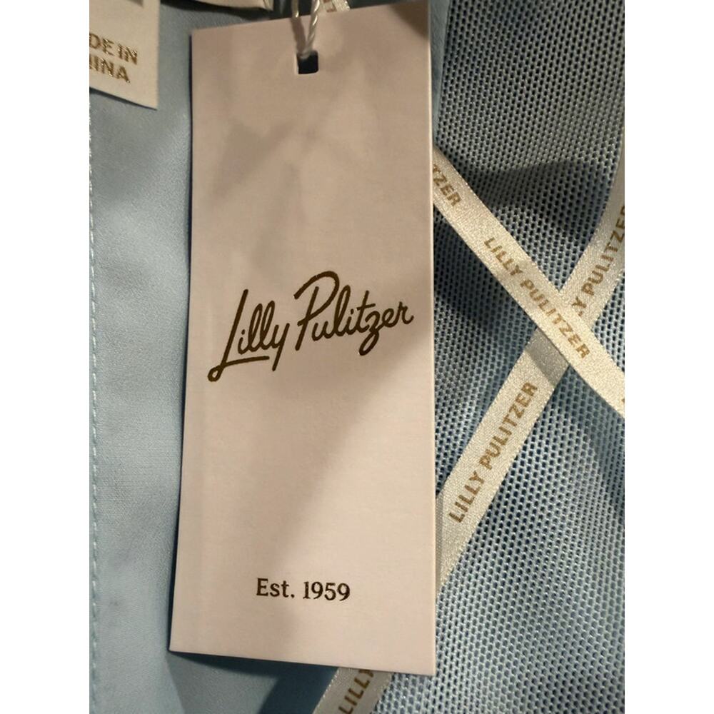 Lilly Pulitzer Carlynn Maxi Dress 10 Blue Metallic Floral Strapless Bow Cocktail - Picture 12 of 16
